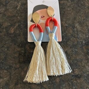 Colorful Tassel Earrings Orange blue Statement 5 inches